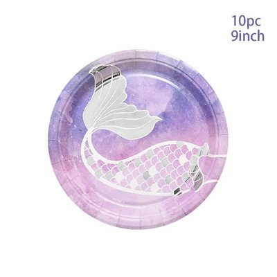 10 Gostiju Posuđe za jednokratnu upotrebu u obliku sirene Srebrni tanjuri s repom sirene Papirnata čaša ispod mora Tema sirene Djevojka Sretna rođendanska zabava