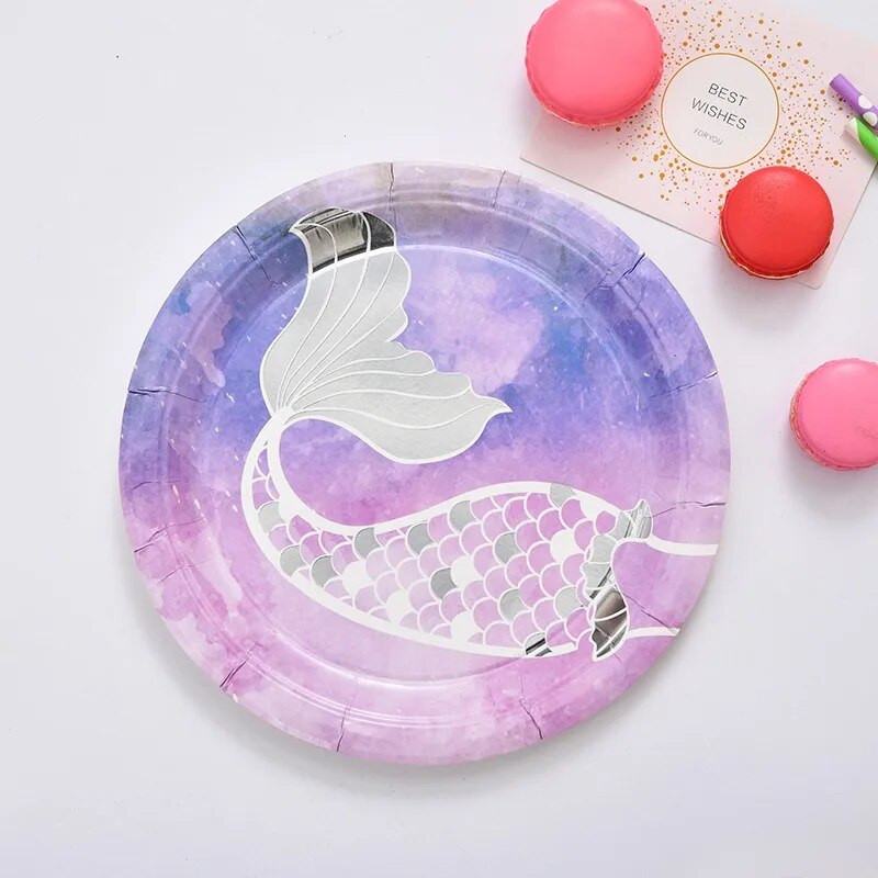 10 Gostiju Posuđe za jednokratnu upotrebu u obliku sirene Srebrni tanjuri s repom sirene Papirnata čaša ispod mora Tema sirene Djevojka Sretna rođendanska zabava