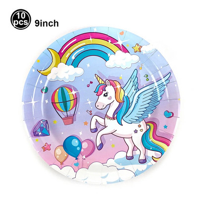 Rainbow Unicorn Party Сервизи Хартиена чаша за еднократна употреба Растения Покривка за маса Nakpins Момичета Еднорог Декорации за рожден ден Консумативи
