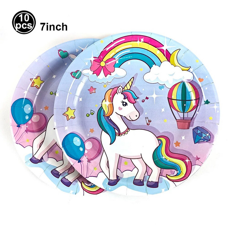 Rainbow Unicorn Party Сервизи Хартиена чаша за еднократна употреба Растения Покривка за маса Nakpins Момичета Еднорог Декорации за рожден ден Консумативи