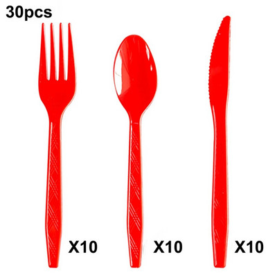 30db/készlet Műanyag evőeszköz Kanalak Villák Kés Evőeszközök Többször használható műanyag étkészlet Fekete Fehér Piros Lila Sárga Arany Rózsaszín Zöld