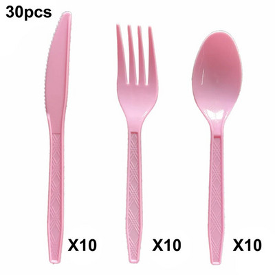 30db/készlet Műanyag evőeszköz Kanalak Villák Kés Evőeszközök Többször használható műanyag étkészlet Fekete Fehér Piros Lila Sárga Arany Rózsaszín Zöld