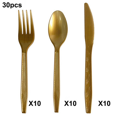 30db/készlet Műanyag evőeszköz Kanalak Villák Kés Evőeszközök Többször használható műanyag étkészlet Fekete Fehér Piros Lila Sárga Arany Rózsaszín Zöld