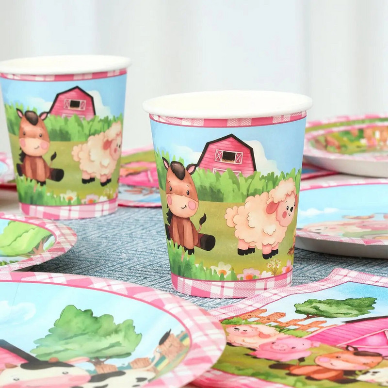 Domaće životinje Jednokratno posuđe Papirnati tanjur Šalica Krava Piletina Rođendanska zabava Dekoracije za dječju zabavu na temu farme Dekoracije za tuširanje djeteta