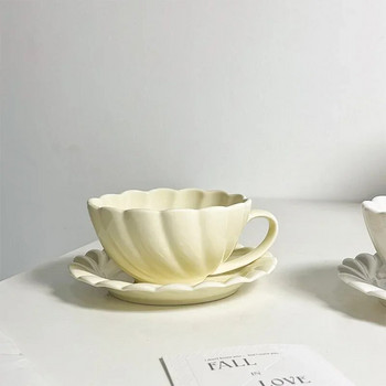 Френска сметана Керамична чаша и чиния Красиви ретро дантелени релефни чаши за кафе Мляко за закуска Овесени ядки Чаши за следобеден чай Съдове