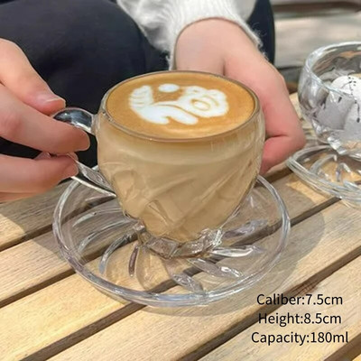 Sellő kávéscsésze és csészealj Koreai stílusú üveg Retro dombornyomott hal pikkelyes csészék Kreatív délutáni teás csésze készletek Kávézó kiegészítők