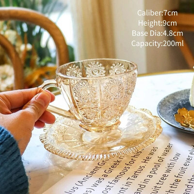 Nordijska šalica za kavu i tanjur Retro reljefne šalice za čaše za kavu Kućna šalica za vodu Čaša za kavu Čaša za kavu Set staklenih šalica za čaj Dodaci za kafić