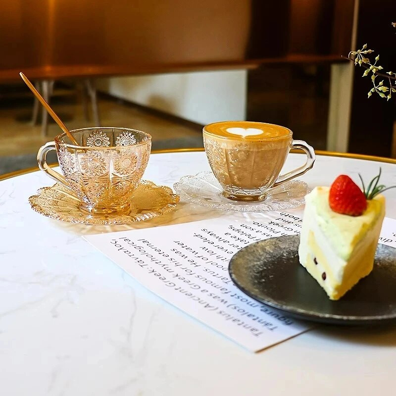 Nordijska šalica za kavu i tanjur Retro reljefne šalice za čaše za kavu Kućna šalica za vodu Čaša za kavu Čaša za kavu Set staklenih šalica za čaj Dodaci za kafić