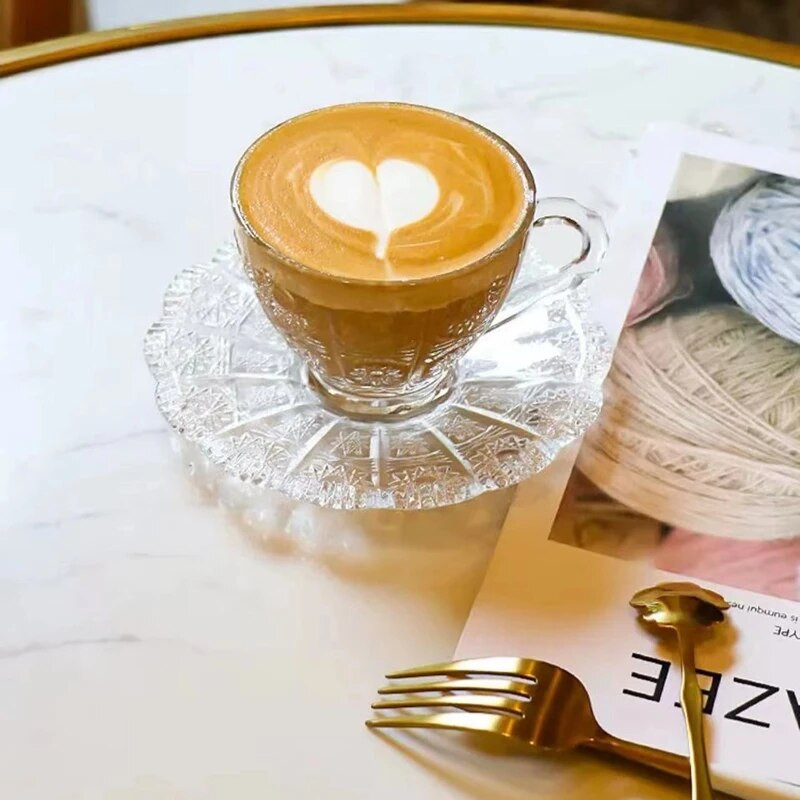 Nordijska šalica za kavu i tanjur Retro reljefne šalice za čaše za kavu Kućna šalica za vodu Čaša za kavu Čaša za kavu Set staklenih šalica za čaj Dodaci za kafić