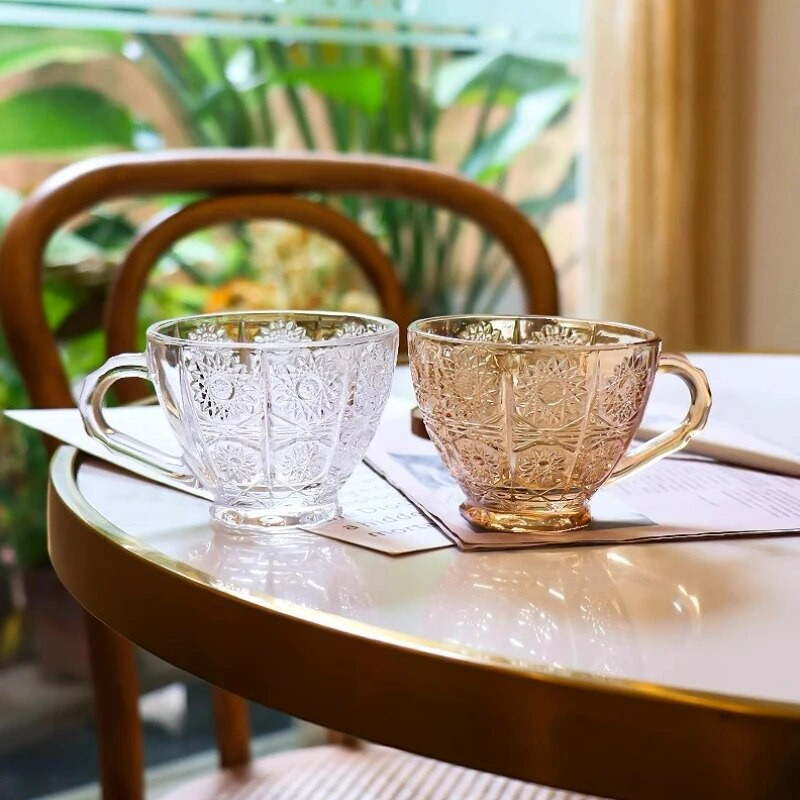 Nordijska šalica za kavu i tanjur Retro reljefne šalice za čaše za kavu Kućna šalica za vodu Čaša za kavu Čaša za kavu Set staklenih šalica za čaj Dodaci za kafić