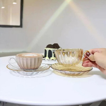 Чаши за кафе в скандинавски стил Творчески раирани чаши Комплект чаша и чинийка Ръчно приготвено чаша лате Аксесоари за кафене Инструменти за съдове и прибори