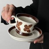 Vintage Ziemeļvalstu pēcpusdienas tējas kafijas tase un apakštasīšu komplekts Fashion Ins Butterfly keramikas krūze franču kūkas deserta šķīvja draugiem dāvana
