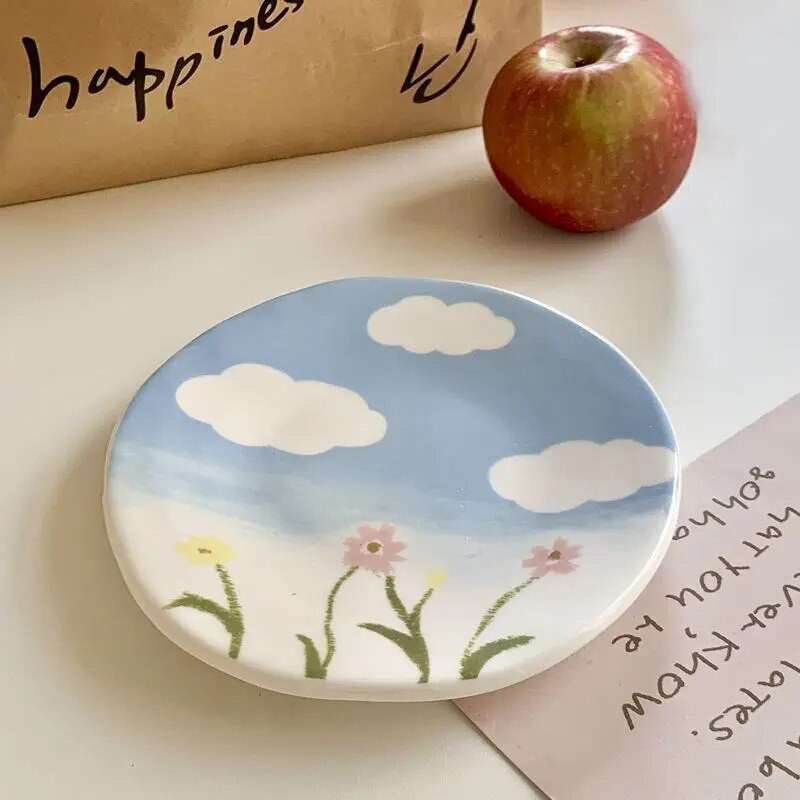 Kézzel festett felhő vizes csésze kávés csésze snack csészealj nagy értékű kerámia csésze- és csészealjkészlettel délutáni tea nagy értékű otthoni használatra