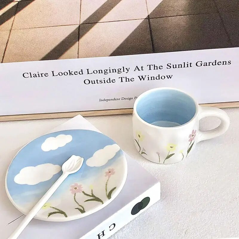 Kézzel festett felhő vizes csésze kávés csésze snack csészealj nagy értékű kerámia csésze- és csészealjkészlettel délutáni tea nagy értékű otthoni használatra