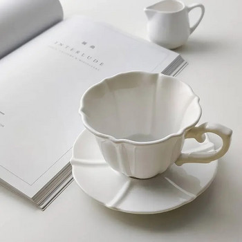 Nordic Style Bone China Coffee Cup, Σετ πιατάκι, Elegant White Porcelain Απογευματινό φλιτζάνι τσαγιού, Home Cafe Κεραμική κούπα καφέ, 250ml