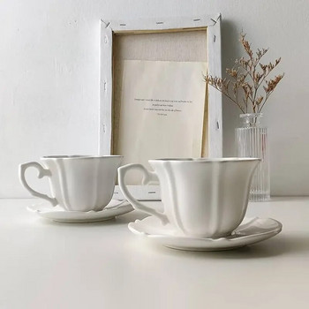 Чаша за кафе от костен Китай в скандинавски стил, комплект чинийки, елегантна бяла порцеланова чаша за следобеден чай, керамична чаша за кафе за домашно кафе, 250 ml