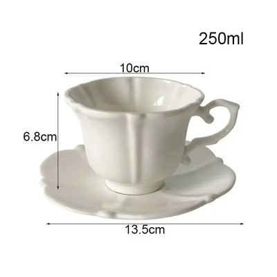 Ceașă de cafea Bone China în stil nordic, set farfurii, ceașcă de ceai de după-amiază elegantă din porțelan alb, ceașcă de cafea din ceramică Home Cafe, 250 ml