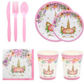 Slatki jednorog Tema rođendanskih ukrasa za zabavu Jednokratno posuđe Papirnate salvete Šalice Tanjuri Stolnjaci Slama