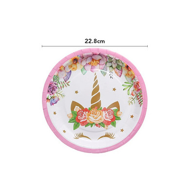 Slatki jednorog Tema rođendanskih ukrasa za zabavu Jednokratno posuđe Papirnate salvete Šalice Tanjuri Stolnjaci Slama