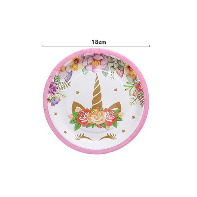 Slatki jednorog Tema rođendanskih ukrasa za zabavu Jednokratno posuđe Papirnate salvete Šalice Tanjuri Stolnjaci Slama