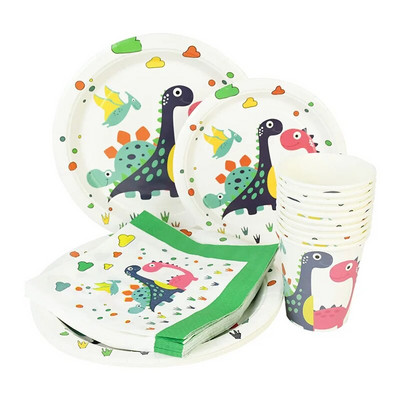 Dzsungel dinoszaurusz party dekoráció papírtányérok poharak szalvéták eldobható étkészlet gyerekek fiú babazuhany születésnapi buli kellékek