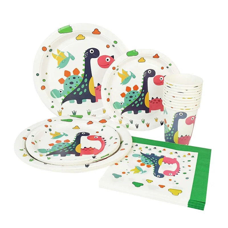 Dzsungel dinoszaurusz party dekoráció papírtányérok poharak szalvéták eldobható étkészlet gyerekek fiú babazuhany születésnapi buli kellékek