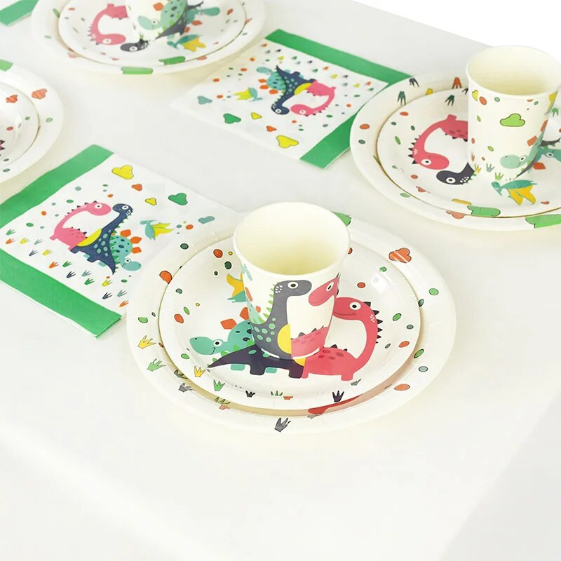 Dzsungel dinoszaurusz party dekoráció papírtányérok poharak szalvéták eldobható étkészlet gyerekek fiú babazuhany születésnapi buli kellékek