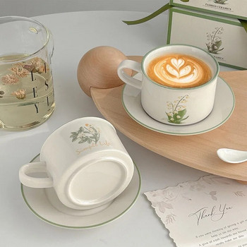 Ретро керамична чаша в европейски стил Цветен модел Чаша за кафе и чинийка Чаша за следобеден чай Десертна чиния Мляко Сок Чаша лате Подарък