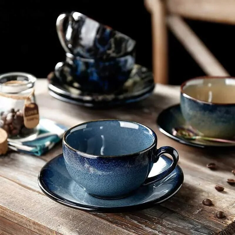Europska keramička šalica za latte espresso kavu s tanjurićem Porculanska modna glazura za glazuru u pećnici Jednostavno posuđe za piće u domaćinstvu
