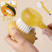 2-ühes puu-köögiviljade puhastuspintsel Köögi multifunktsionaalne puu-köögiviljahari koos koorijaga Köögiviljade pesuharja purustamise tööriist