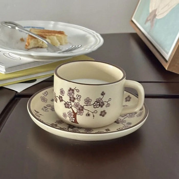Финландска керамична чаша и комплект чинии с ретро цветя Следобеден чай Чаша за кафе Домашно мляко Чаши за закуска Подходящи празнични подаръци