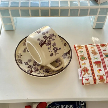 Φινλανδική κεραμική κούπα και σετ πιάτων με ρετρό λουλούδια Απογευματινό φλιτζάνι τσαγιού καφέ για το σπίτι Φλιτζάνια πρωινού με γάλα Κατάλληλα δώρα για τις γιορτές