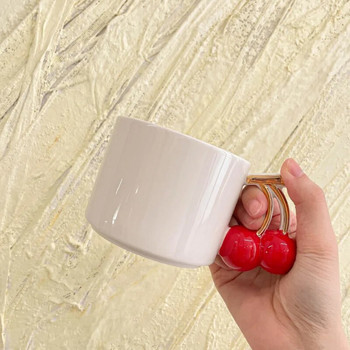 3D ръчно рисувана черешова керамична чаша Креативна чаша с висок външен вид Home Premium Light Луксозна чаша за вода Подарък