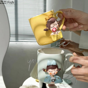 Χαριτωμένο κορίτσι καρτούν κεραμική κούπα Απογευματινό Τσάι Γάλα Καφέ Φλιτζάνι Δημιουργικό Σπίτι Πρωινό Χυμός Βρώμης Σετ ποτό για κορίτσι Δώρο γενεθλίων