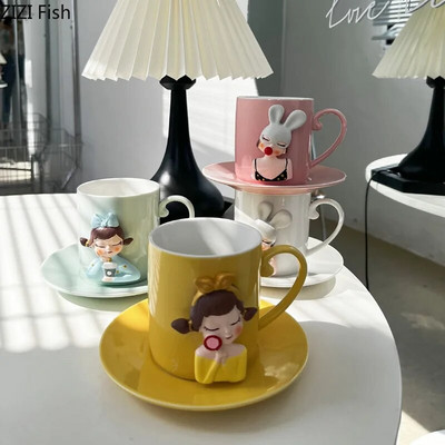 Mielas animacinis mergaitės keramikinis puodelis popietės arbatos pieno kavos puodelis Creative Home Pusryčių sultys Avižų puodelis gėrimų rinkinys mergaitės gimtadienio dovana