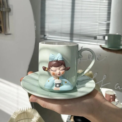 Mielas animacinis mergaitės keramikinis puodelis popietės arbatos pieno kavos puodelis Creative Home Pusryčių sultys Avižų puodelis gėrimų rinkinys mergaitės gimtadienio dovana