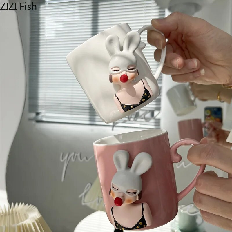 Mielas animacinis mergaitės keramikinis puodelis popietės arbatos pieno kavos puodelis Creative Home Pusryčių sultys Avižų puodelis gėrimų rinkinys mergaitės gimtadienio dovana