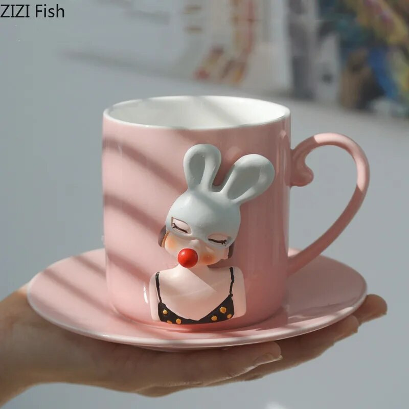 Mielas animacinis mergaitės keramikinis puodelis popietės arbatos pieno kavos puodelis Creative Home Pusryčių sultys Avižų puodelis gėrimų rinkinys mergaitės gimtadienio dovana