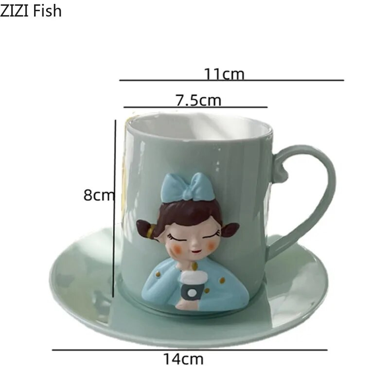 Mielas animacinis mergaitės keramikinis puodelis popietės arbatos pieno kavos puodelis Creative Home Pusryčių sultys Avižų puodelis gėrimų rinkinys mergaitės gimtadienio dovana