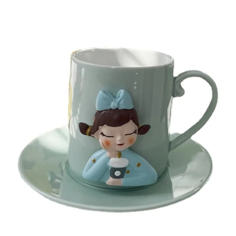 Mielas animacinis mergaitės keramikinis puodelis popietės arbatos pieno kavos puodelis Creative Home Pusryčių sultys Avižų puodelis gėrimų rinkinys mergaitės gimtadienio dovana