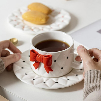 Φιόγκος Κεραμικό σετ πιάτων για φλιτζάνι καφέ Exquisite Girls Απογευματινό τσάι Καφέ Latte Φλιτζάνι Σπίτι Πρωινό Κούπα Γάλα ποτό Δώρο γενεθλίων