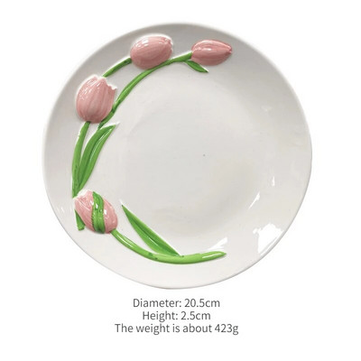 Naujas „Ins Relief“ trimatis tulpių keramikos lėkštės puodelis pyragas Desertas Popietės arbatos lėkštė Rankomis dažytas keraminis puodelis