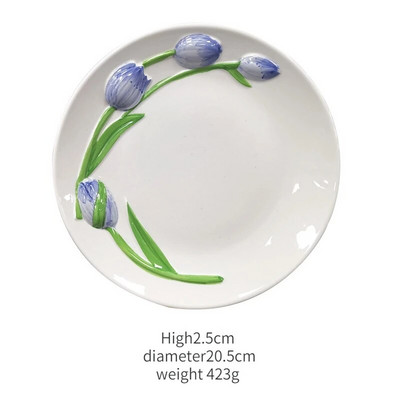 Naujas „Ins Relief“ trimatis tulpių keramikos lėkštės puodelis pyragas Desertas Popietės arbatos lėkštė Rankomis dažytas keraminis puodelis