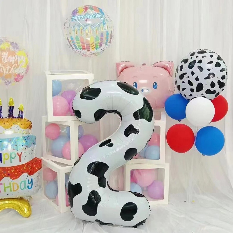 40-инчов балон с крава ферма Голям балон с щампа на крава с номера 0 1 2 3 4 5 6 7 8 9 Фигурки Фолиев балон Детски играчки за украса за рожден ден