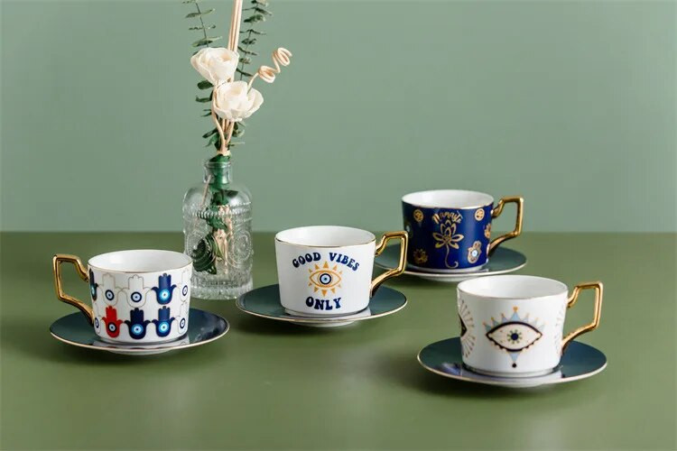 Hamsa Ruka Fatime Evil Blue Eye Turska keramička šalica za kavu Set tanjurića Poslijepodnevni čaj Kuhinja Kreativni darovi