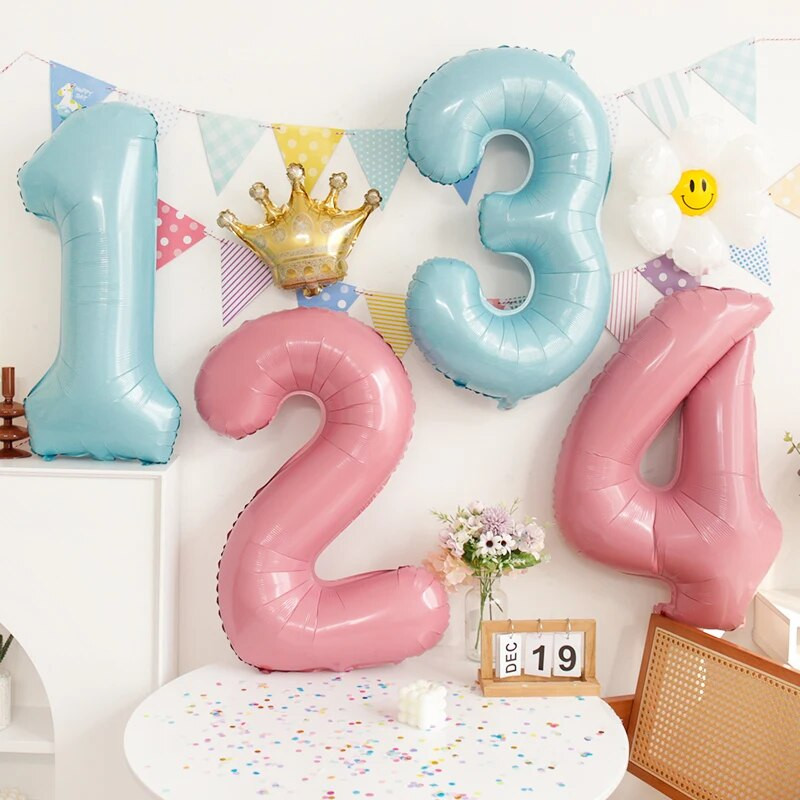 32 colių kūdikių mėlynos rožinės folijos numerio balionas 0 1 2 3 4 5 6 7 8 9 Gimtadienio vakarėlis Baby Shower Vestuvių dekoravimo festivalio balionas