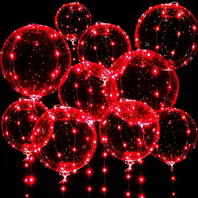 3 комплекта Red Light Up Led балони Clear Bobo Balloons Glow Bubble Balloons Lights Коледа Свети Валентин Сватба Рожден Ден Декор