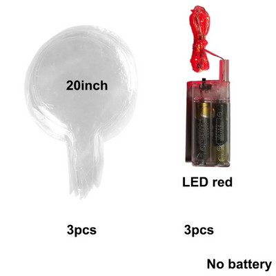 3 σετ Red Light Up Led Balloons Clear Bobo Balloons Glow Bubble Balloons Lights Χριστουγεννιάτικη Ημέρα του Αγίου Βαλεντίνου Διακόσμηση γενεθλίων γάμου