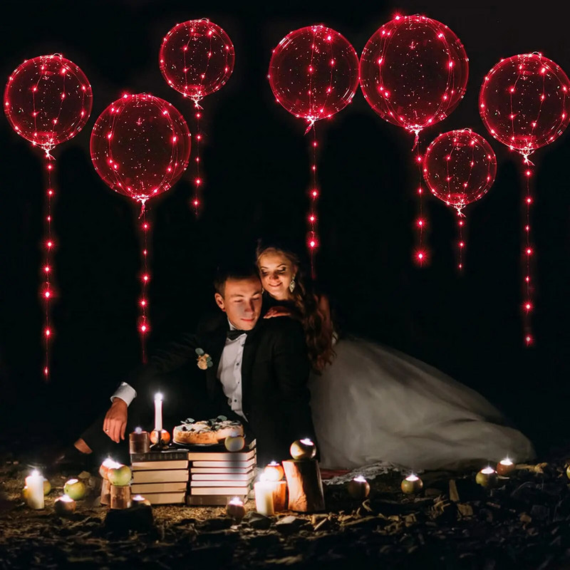 3 σετ Red Light Up Led Balloons Clear Bobo Balloons Glow Bubble Balloons Lights Χριστουγεννιάτικη Ημέρα του Αγίου Βαλεντίνου Διακόσμηση γενεθλίων γάμου