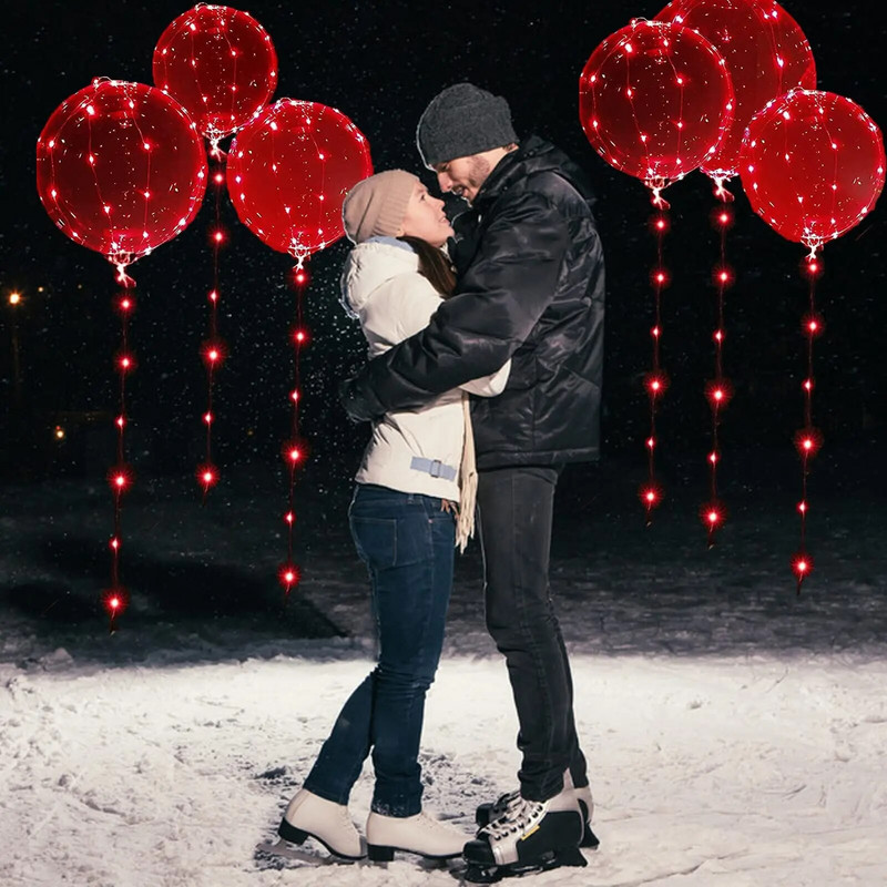3 σετ Red Light Up Led Balloons Clear Bobo Balloons Glow Bubble Balloons Lights Χριστουγεννιάτικη Ημέρα του Αγίου Βαλεντίνου Διακόσμηση γενεθλίων γάμου